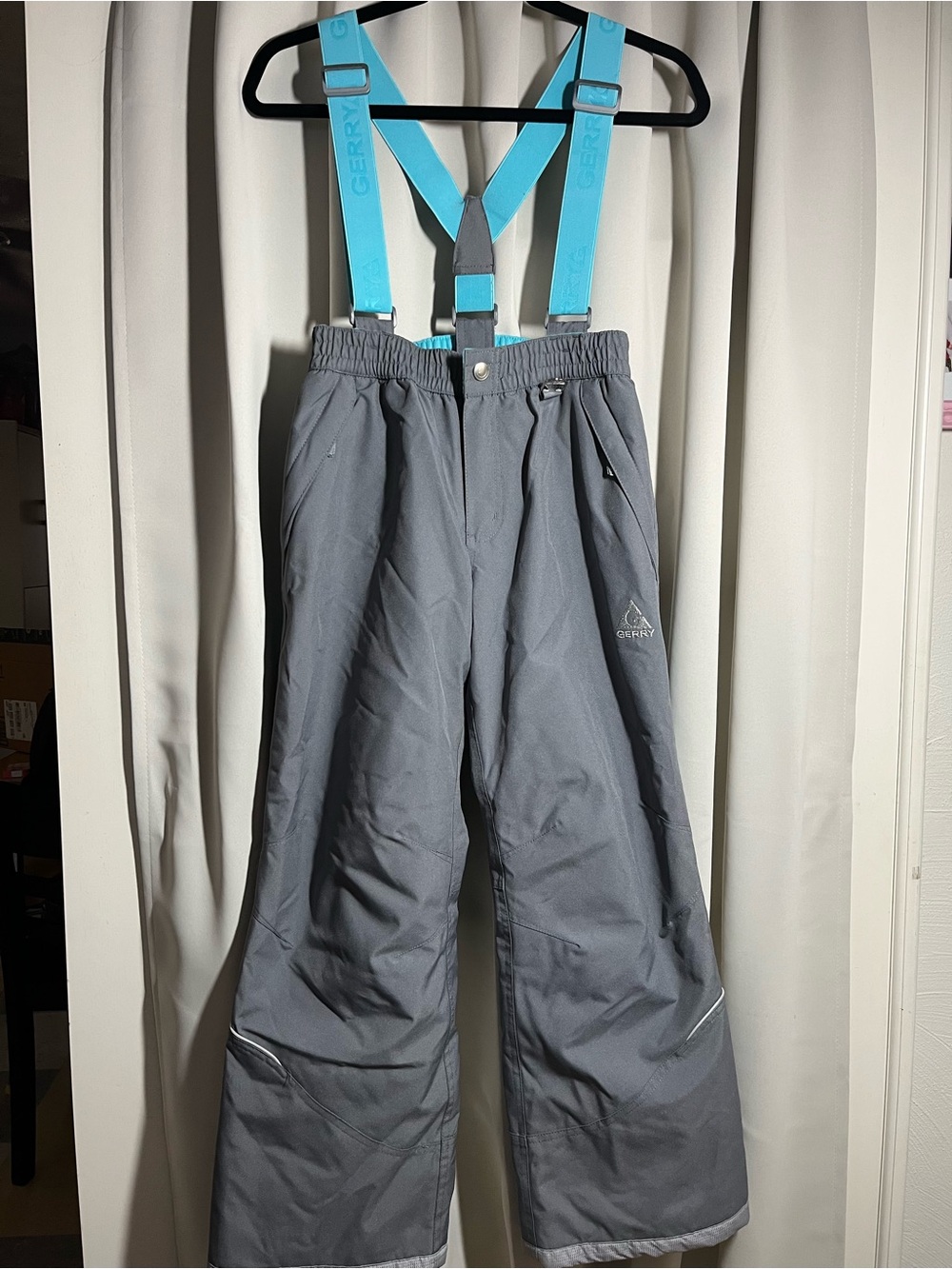 Gerry Weber Kids Gray Snow Overalls with Bright Blue Suspenders